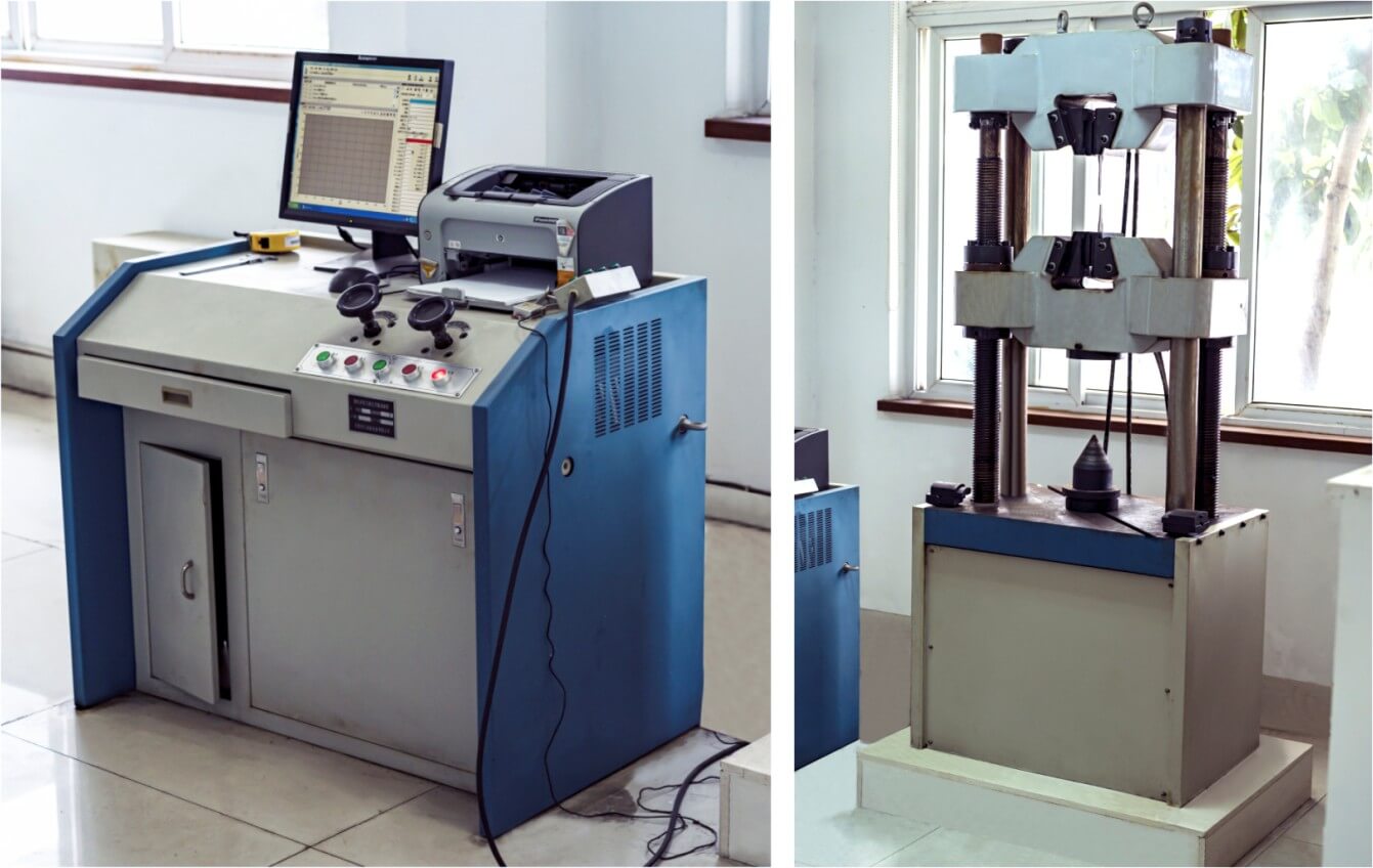 検査設備: microcomputer controlled hydraulic universal testing machine with screen display